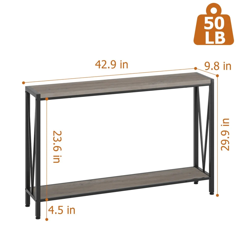 Industrial Console Table 2-Tier Entryway Table with Storage