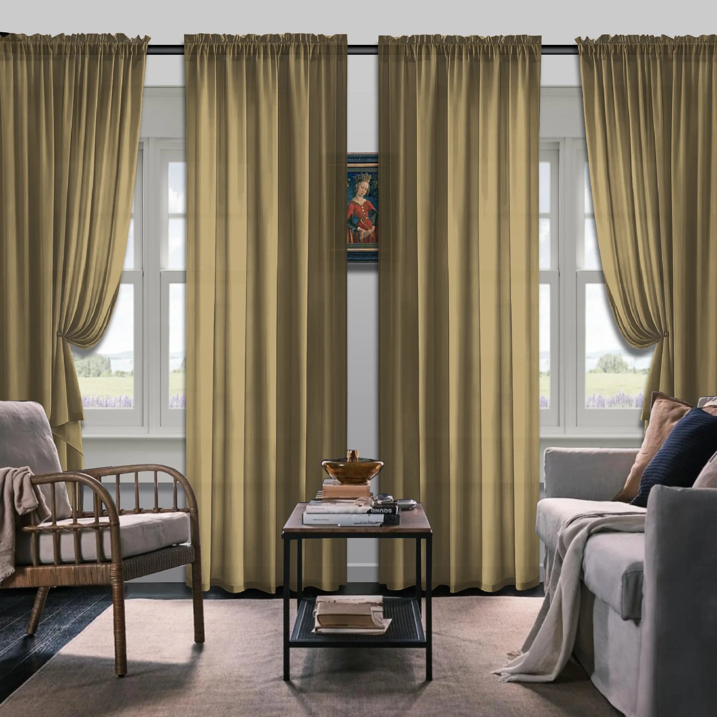 Set Of 4 Curtains, Solid Color Simple Rod Pocket