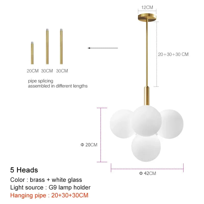 Nordic Minimalist Frosted Glass Ball Led Chandelier