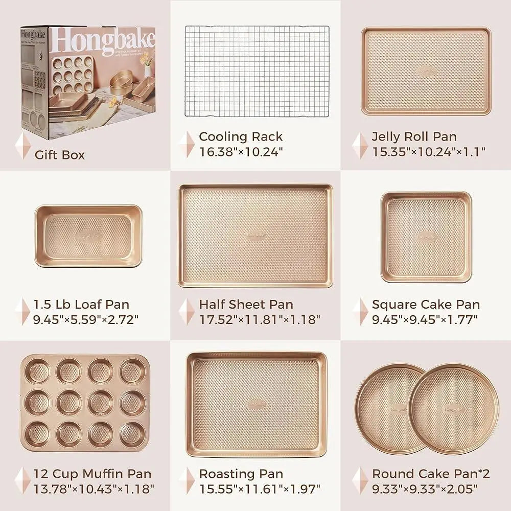 9-Piece Nonstick Bakeware Set Diamond Textured Carbon .