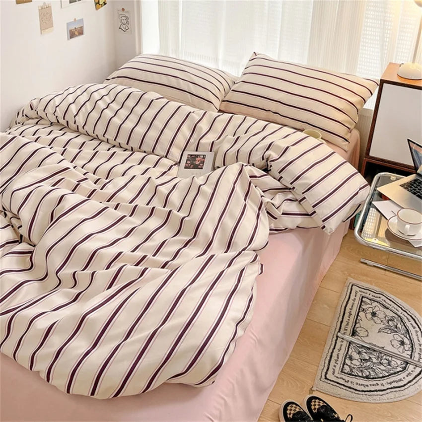 Pure Cotton Home Textile Blue Striped Bedding Set