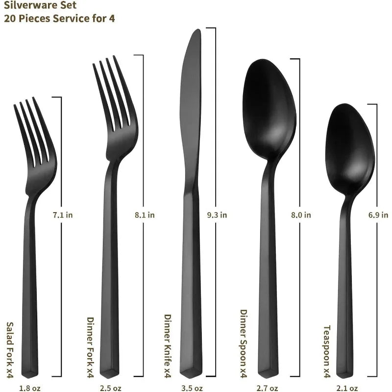 20pc Cube Black Forged Silverware Set.