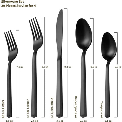 20pc Cube Black Forged Silverware Set.