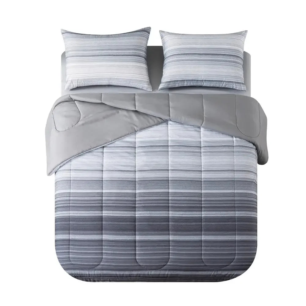Grey Ombre Stripe Comforter Set Bed.