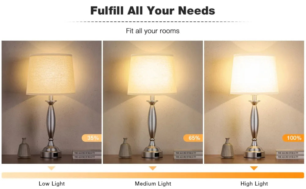 Touch Control Bedside Lamp with USB C+A,