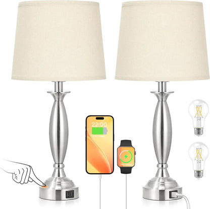 Touch Control Bedside Lamp with USB C+A,
