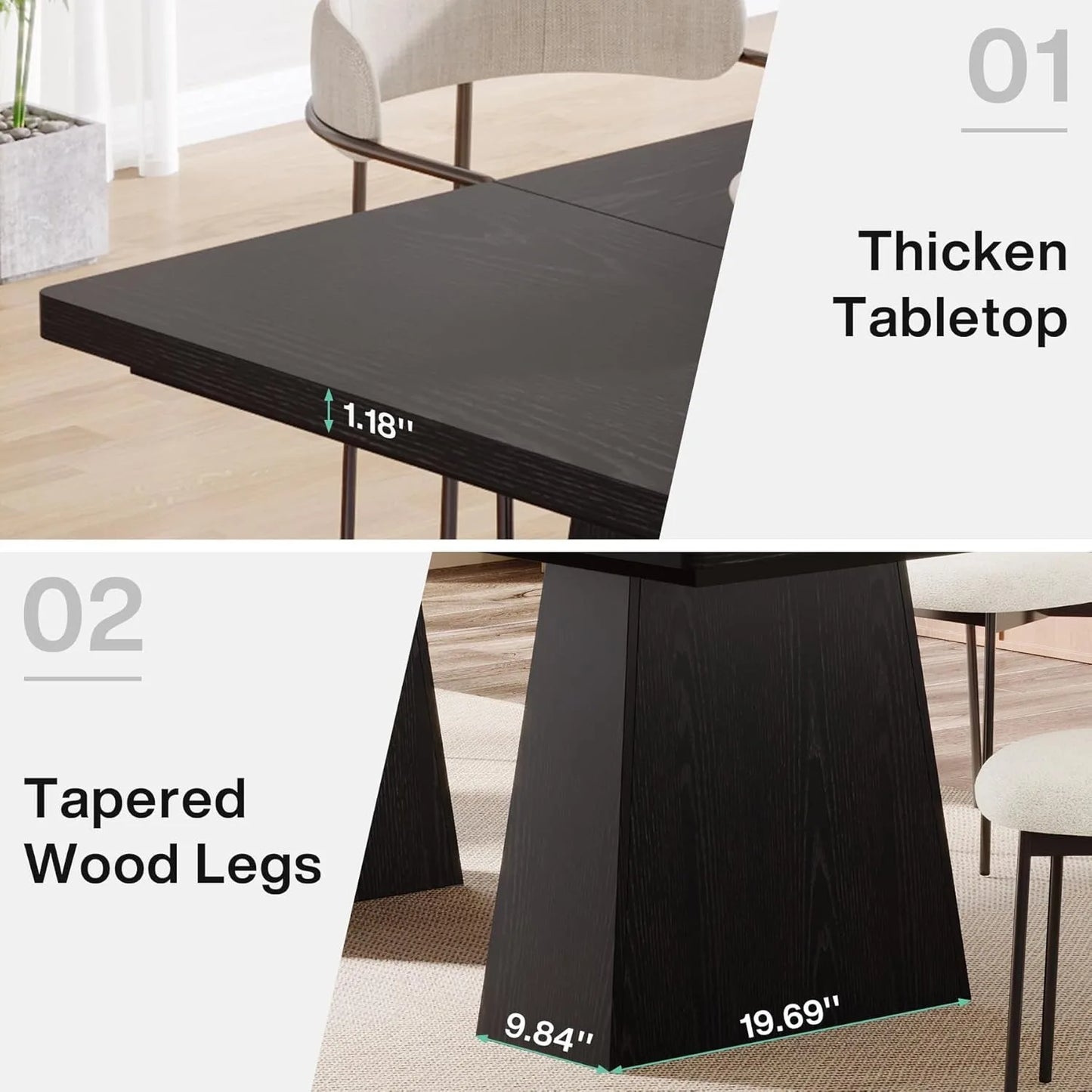 63-Inch Black Dining Table for 4-6, Modern Kitchen Table
