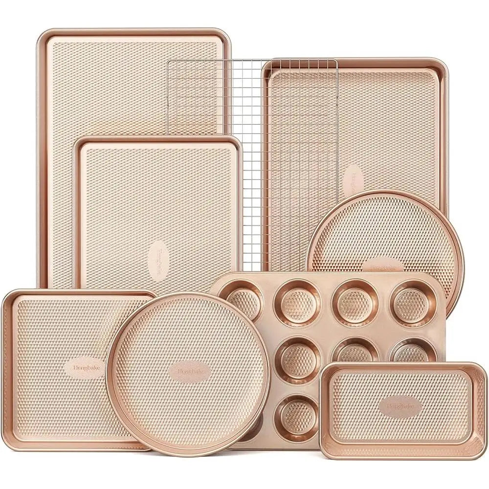 9-Piece Nonstick Bakeware Set Diamond Textured Carbon .
