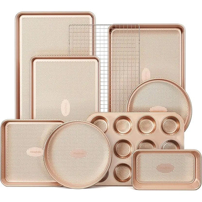 9-Piece Nonstick Bakeware Set Diamond Textured Carbon .