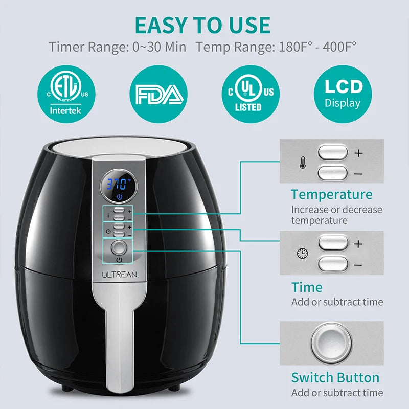 ULTREAN 4L Air Fryer Electric Hot fryer