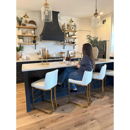 White and Gold Bar Stools - 24 inch Island Chairs