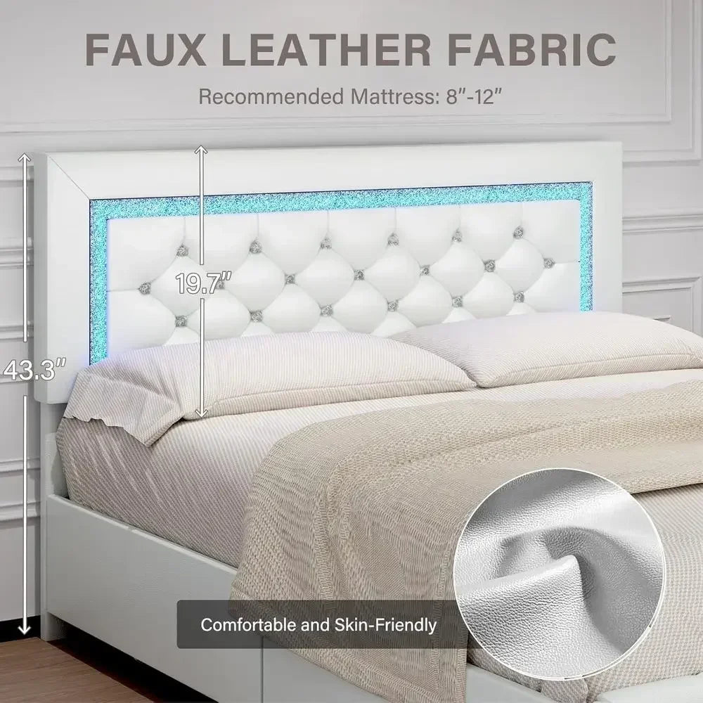 LED-lit Upholstered Queen Bed with Storage Drawers