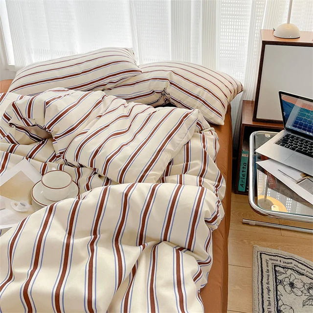 Pure Cotton Home Textile Blue Striped Bedding Set