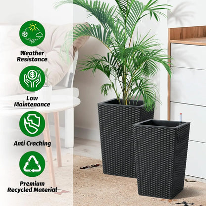 Outdoor Planters 16" Tall Flowers Plant Pots Set of 2 with Tray
