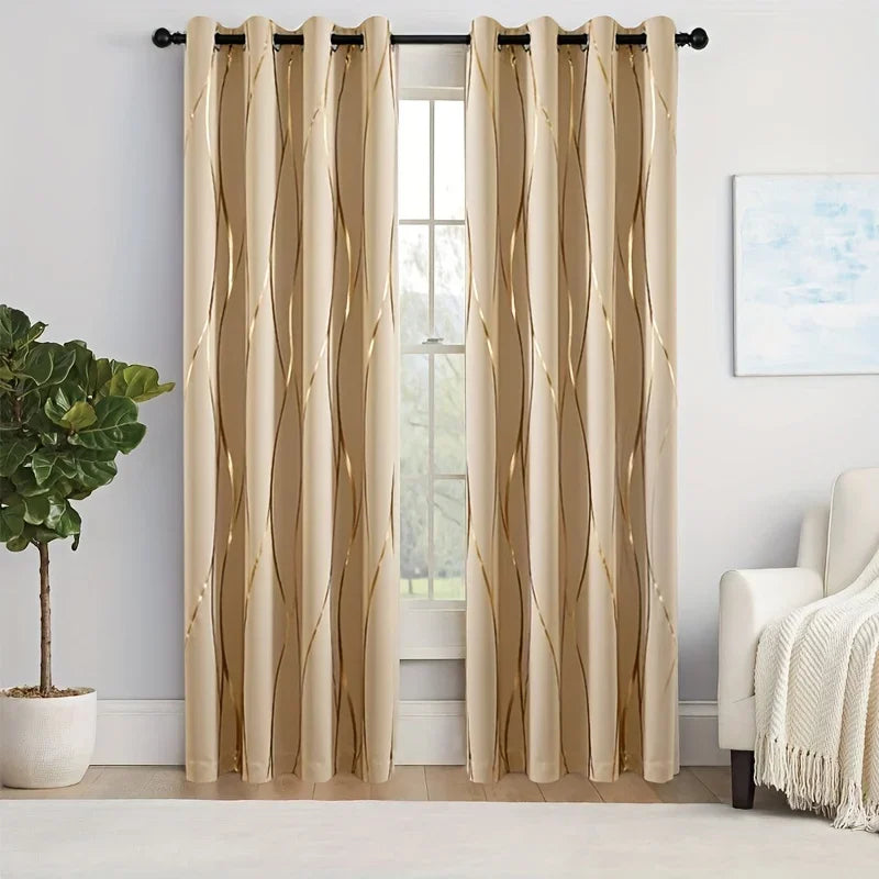 2Pcs Golden Wave &Circle Blackout Curtains Thermal