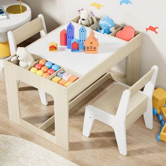 Wooden Toddler Table and 2 Chairs, Kids Table Set