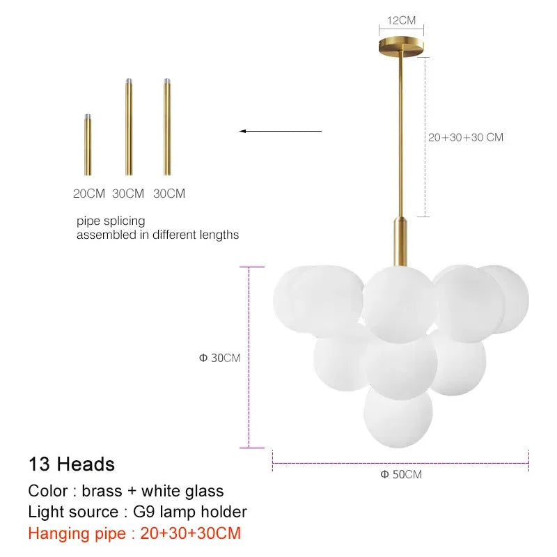 Nordic Minimalist Frosted Glass Ball Led Chandelier