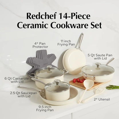 Ceramic Nonstick Cookware Set,14pcs Pots and Pans Set