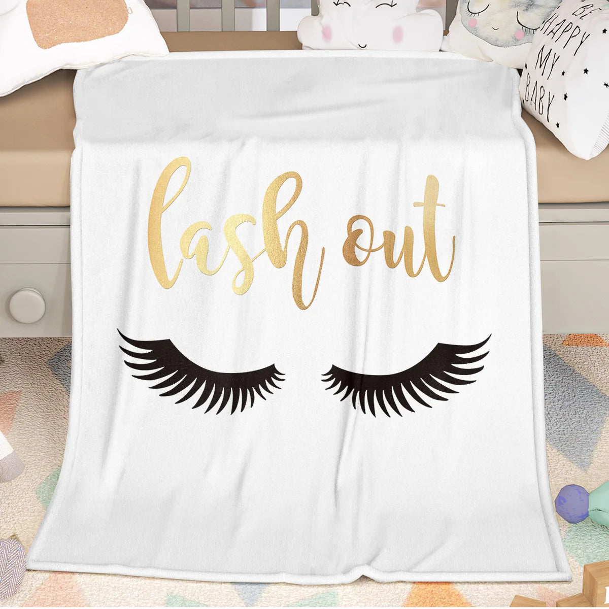 Long Eyelashes Printed Throw Blanket Plush Fluffy