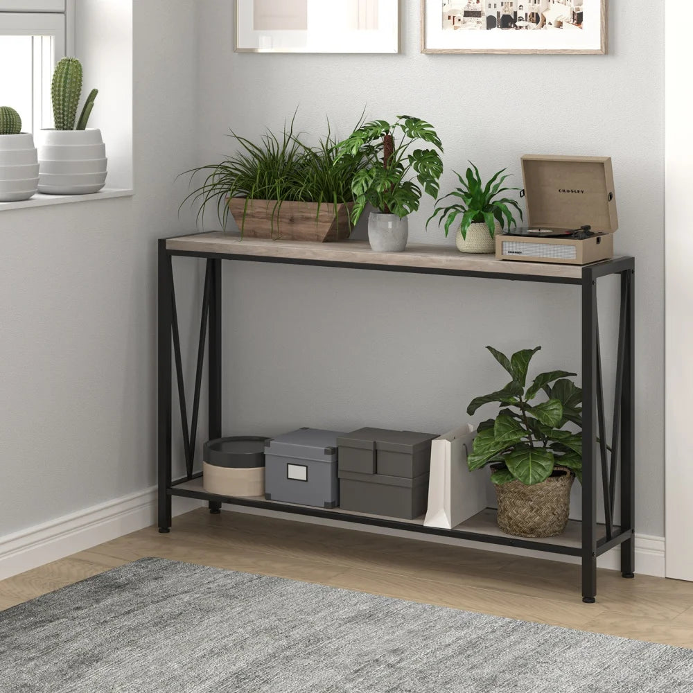 Industrial Console Table 2-Tier Entryway Table with Storage