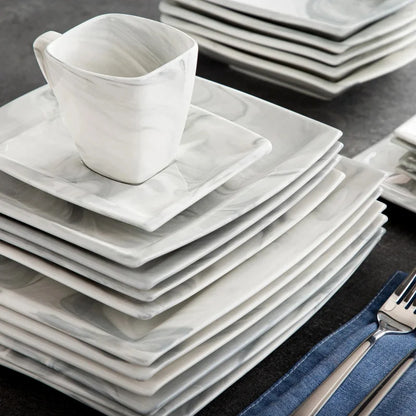 30PCS Marble Grey Porcelain Tableware Dinnerware Set