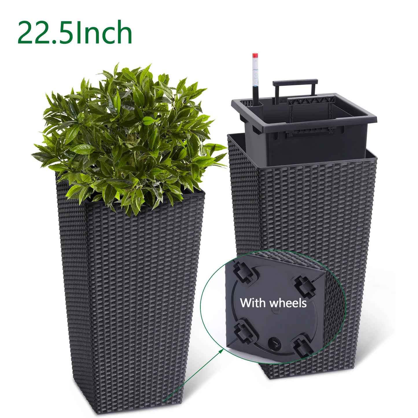 Outdoor Planters 16" Tall Flowers Plant Pots Set of 2 with Tray