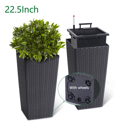 Outdoor Planters 16" Tall Flowers Plant Pots Set of 2 with Tray