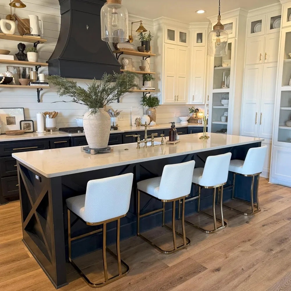 White and Gold Bar Stools - 24 inch Island Chairs