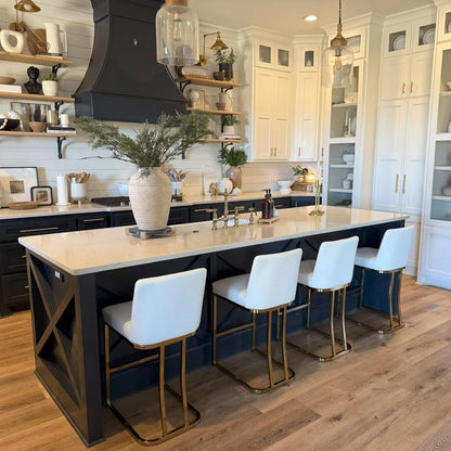 White and Gold Bar Stools - 24 inch Island Chairs