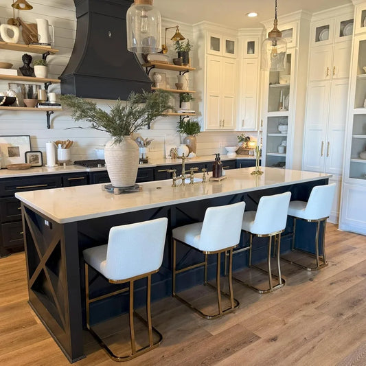 White and Gold Bar Stools - 24 inch Island Chairs