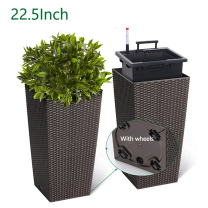Outdoor Planters 16" Tall Flowers Plant Pots Set of 2 with Tray