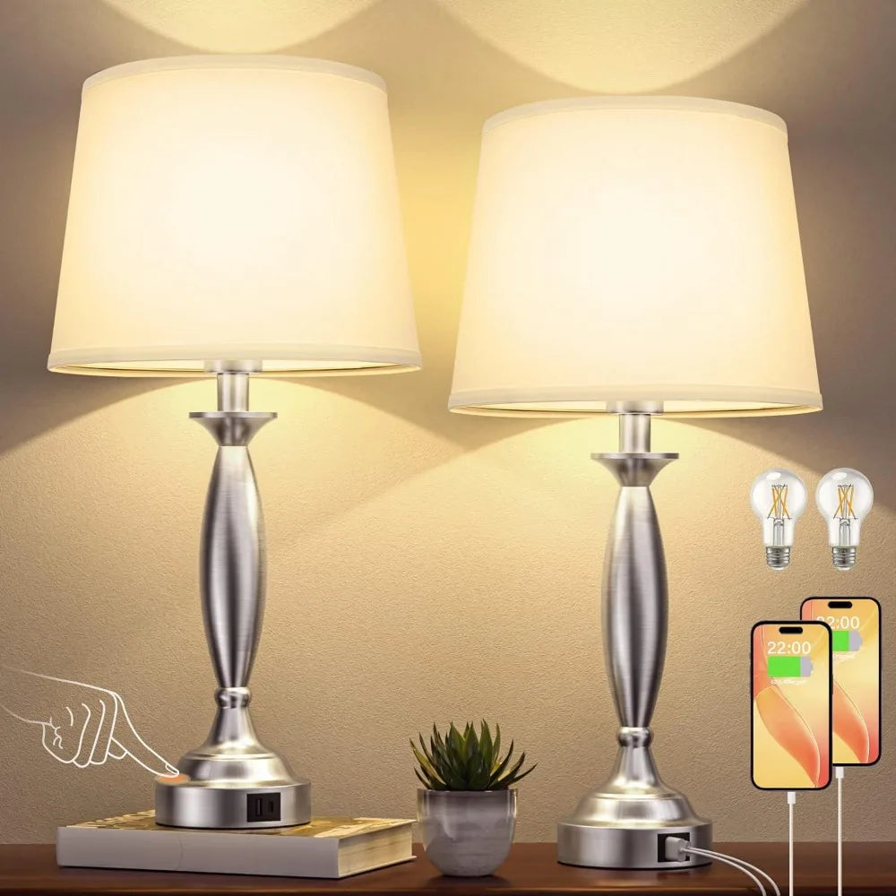 Touch Control Bedside Lamp with USB C+A,