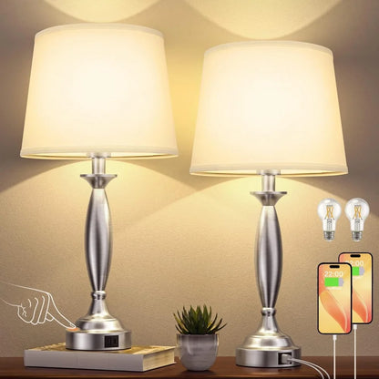 Touch Control Bedside Lamp with USB C+A,