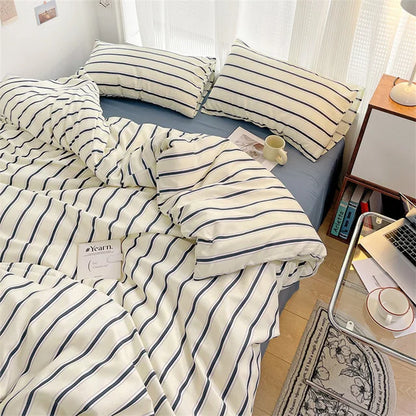 Pure Cotton Home Textile Blue Striped Bedding Set