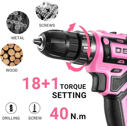 Power Drill Cordless: DEKO Pink Cordless Drill 20V