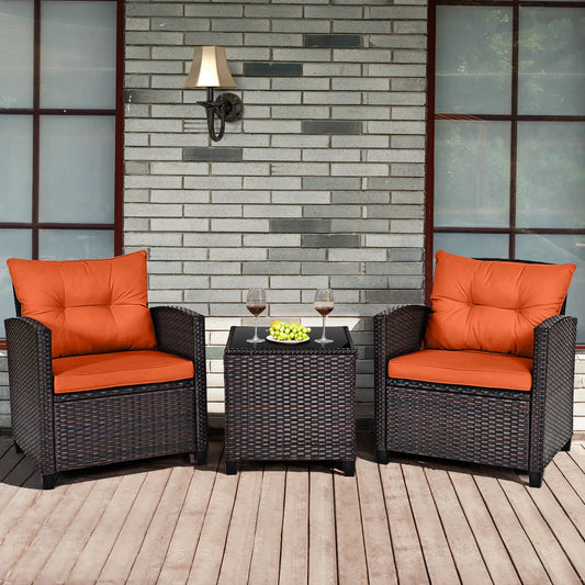 3 PCS Patio Rattan Cushioned Furniture Set