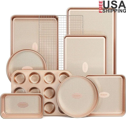 9-Piece Nonstick Bakeware Set Diamond Textured Carbon .