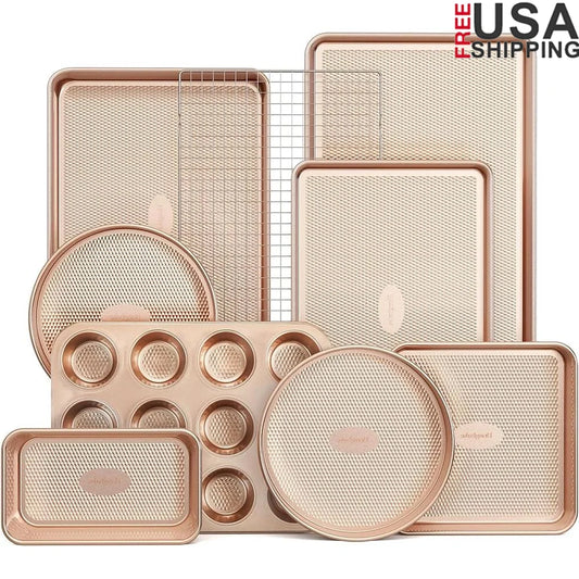 9-Piece Nonstick Bakeware Set Diamond Textured Carbon .