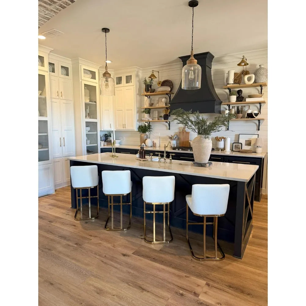 White and Gold Bar Stools - 24 inch Island Chairs
