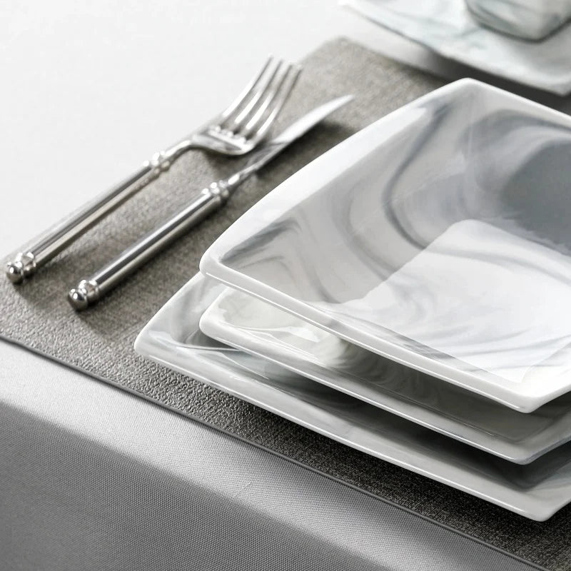 30PCS Marble Grey Porcelain Tableware Dinnerware Set