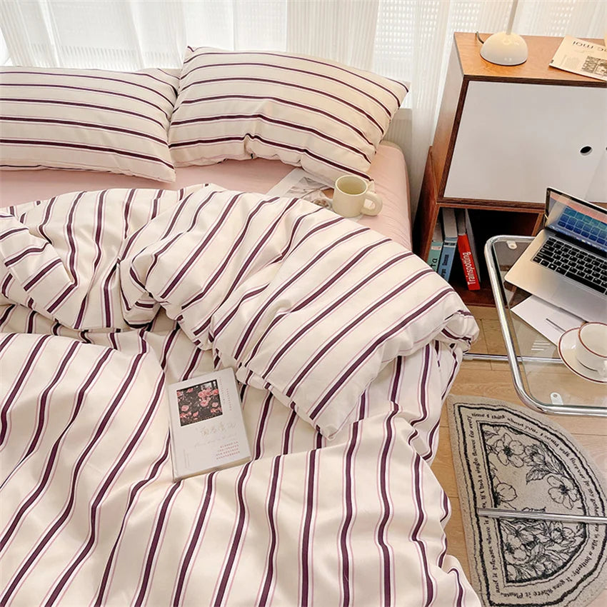 Pure Cotton Home Textile Blue Striped Bedding Set