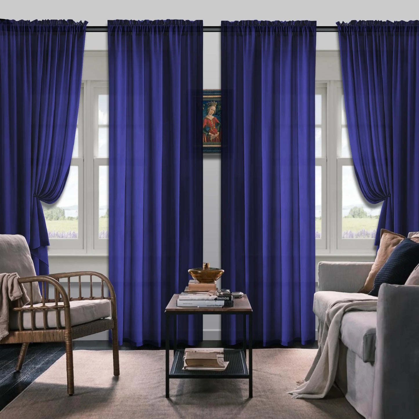 Set Of 4 Curtains, Solid Color Simple Rod Pocket