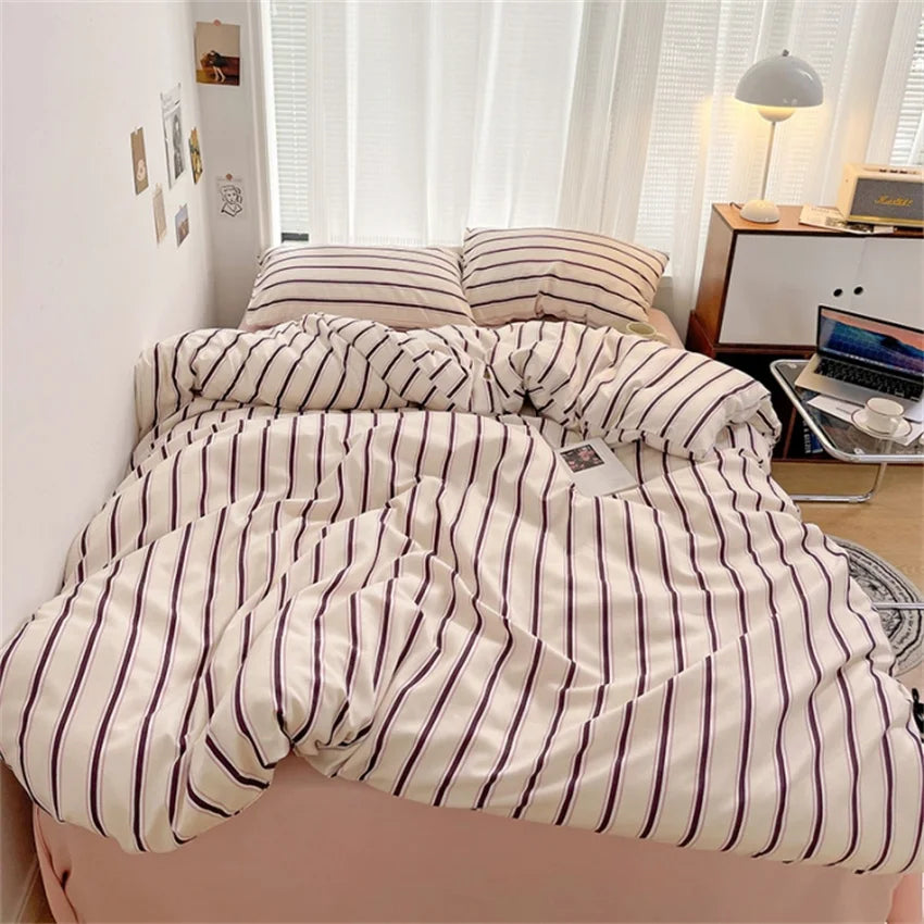 Pure Cotton Home Textile Blue Striped Bedding Set