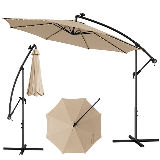 10FT Patio Solar-Lighted 112 LED Cantilever Offset Umbrella