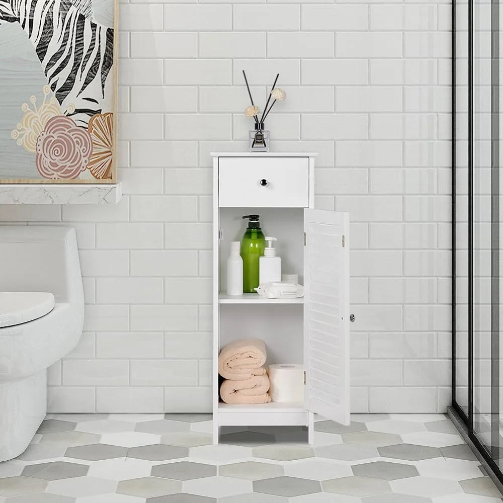 Bathroom floor storage cabinet with drawers
