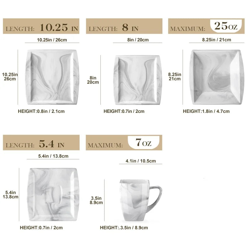 30PCS Marble Grey Porcelain Tableware Dinnerware Set