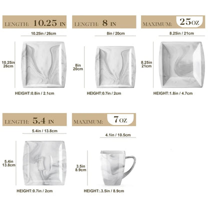 30PCS Marble Grey Porcelain Tableware Dinnerware Set