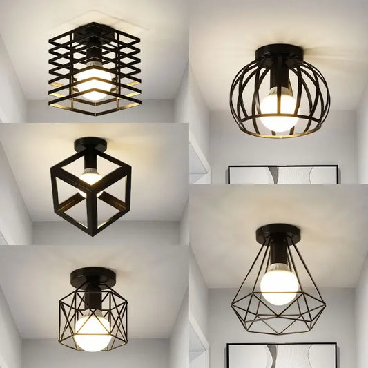 Retro E27  Ceiling Lights  Aisle Corridor Balcony Black Vintage Indoor Cage  Ceiling Lamps Decor  Bedroom Interior