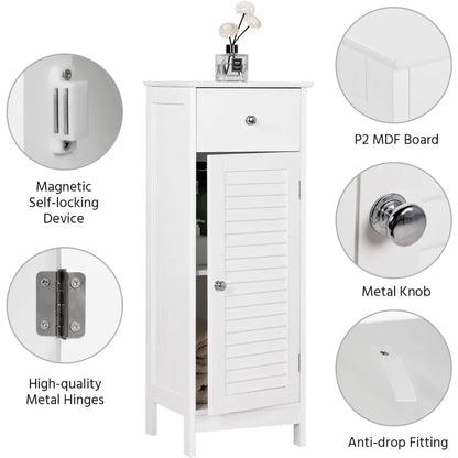 Bathroom floor storage cabinet with drawers