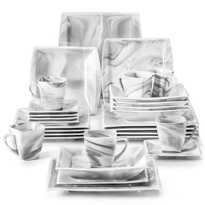 30PCS Marble Grey Porcelain Tableware Dinnerware Set